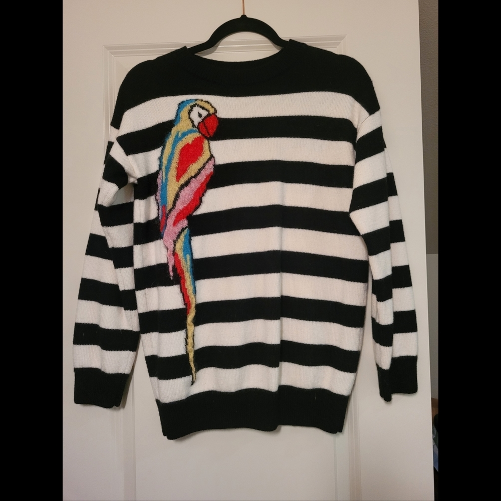 Striped Wool Sweater with Bird